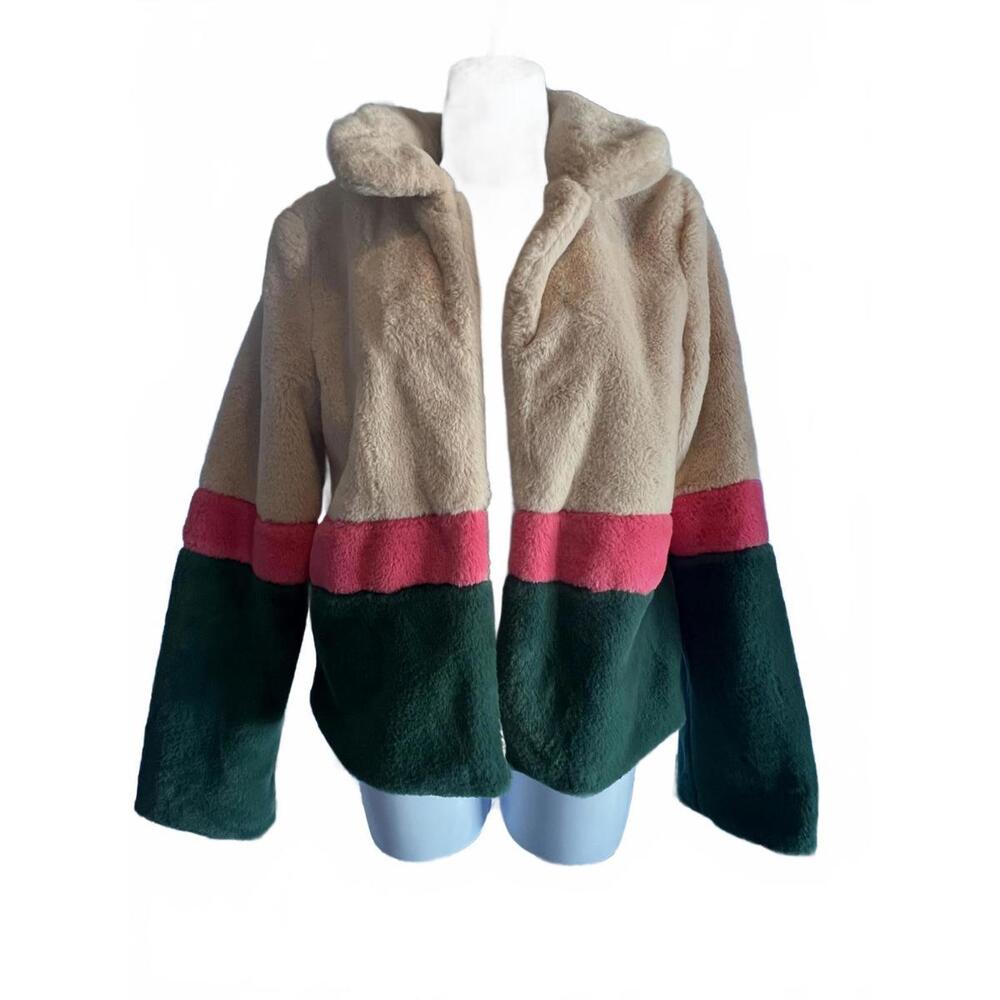 Glamorous Color Block Faux Fur Jacket Size US 6